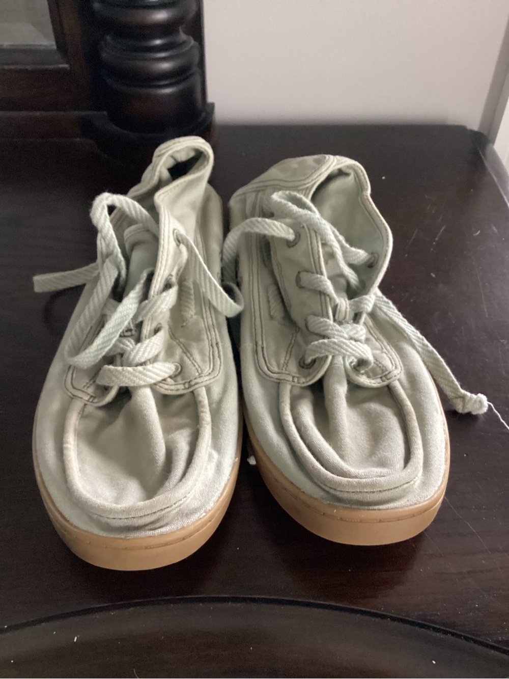 Sanuk Women's Moccasin Sneakers in Sage Green with Gum Sole